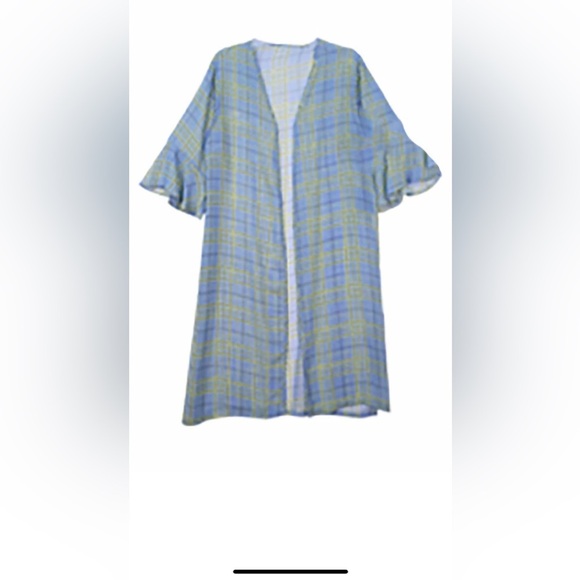 Do Everything in Love Women Soft Flared Sleeve Plaid Check Kimono Shawl Cardigan - Picture 1 of 10